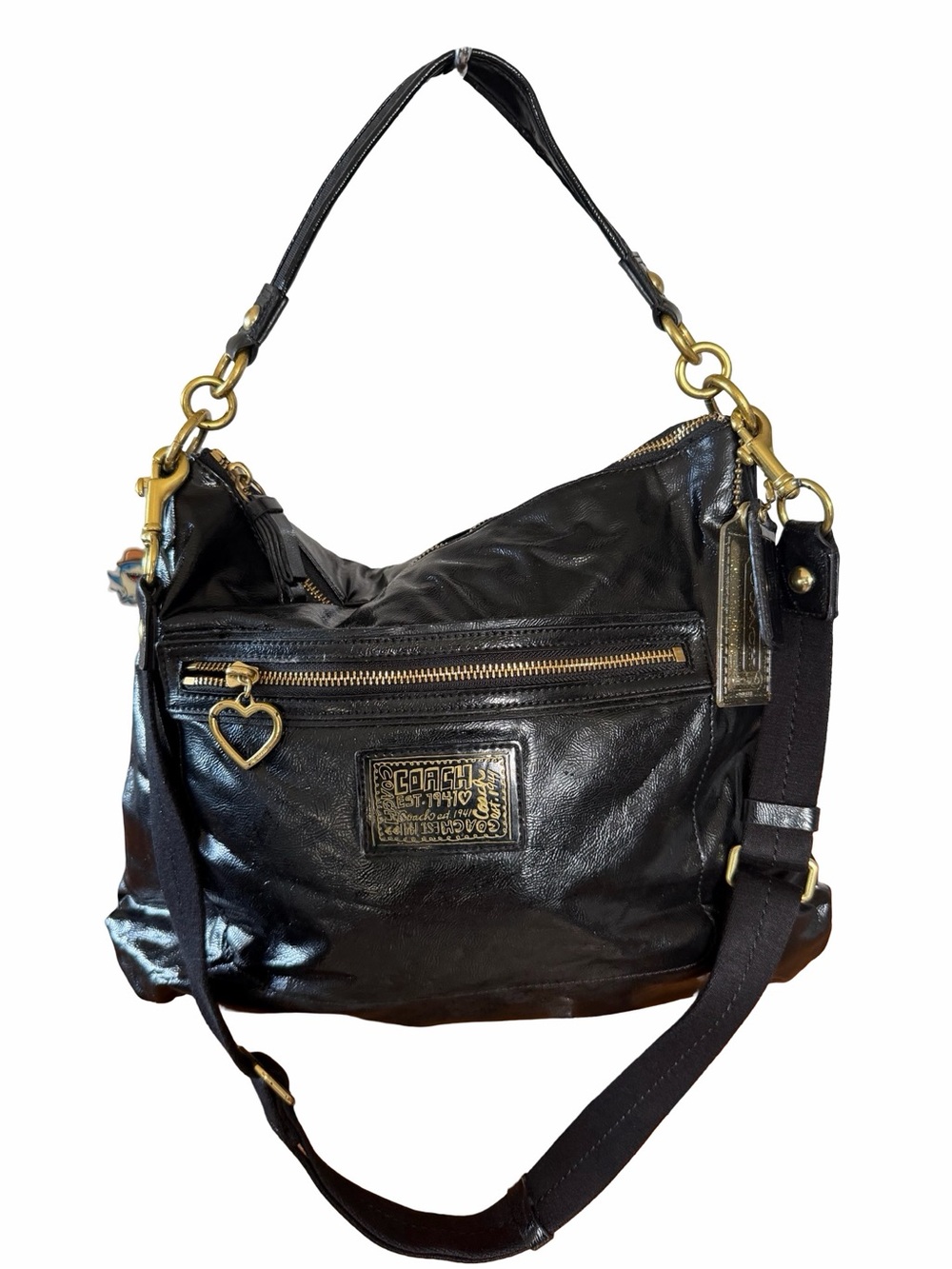 Coach Black Leather Shoulder Bag with Gold Hardware